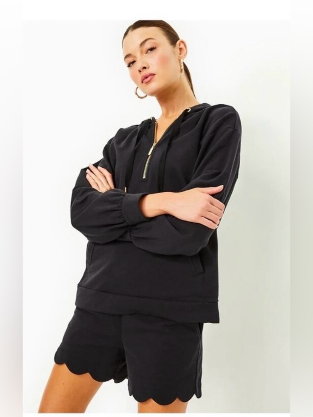 Lilly Pulitzer Leva Black Scalloped Knit  Sweat Shorts XS